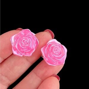 Pink Rose Stud Earrings